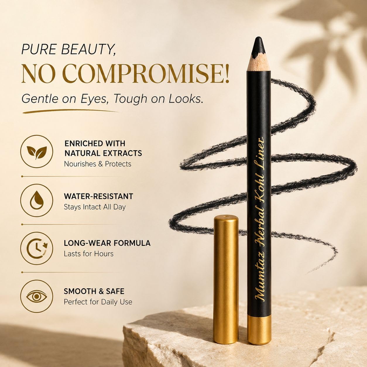 K‑Veda Mumtaz Herbal Kohl Liner Classic — Herbal Kohl Liner — Cooling & Lash Nourishment (1 g) - Image 2