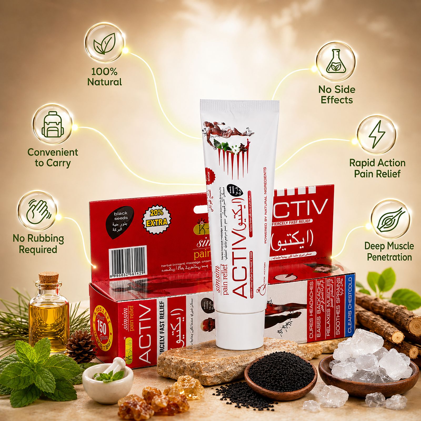 SIM SIM PAIN RELIEF ACTIV PACK OF 12 – Ayurvedic Relief Cream With Herbal Oils For Fast Pain Relief - Image 4