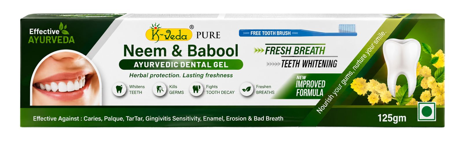 K-Veda Neem & Babool Ayurvedic Dental Gel Toothpaste for Fresh Breath & Complete Oral Protection | Herbal Oral Care 125gm
